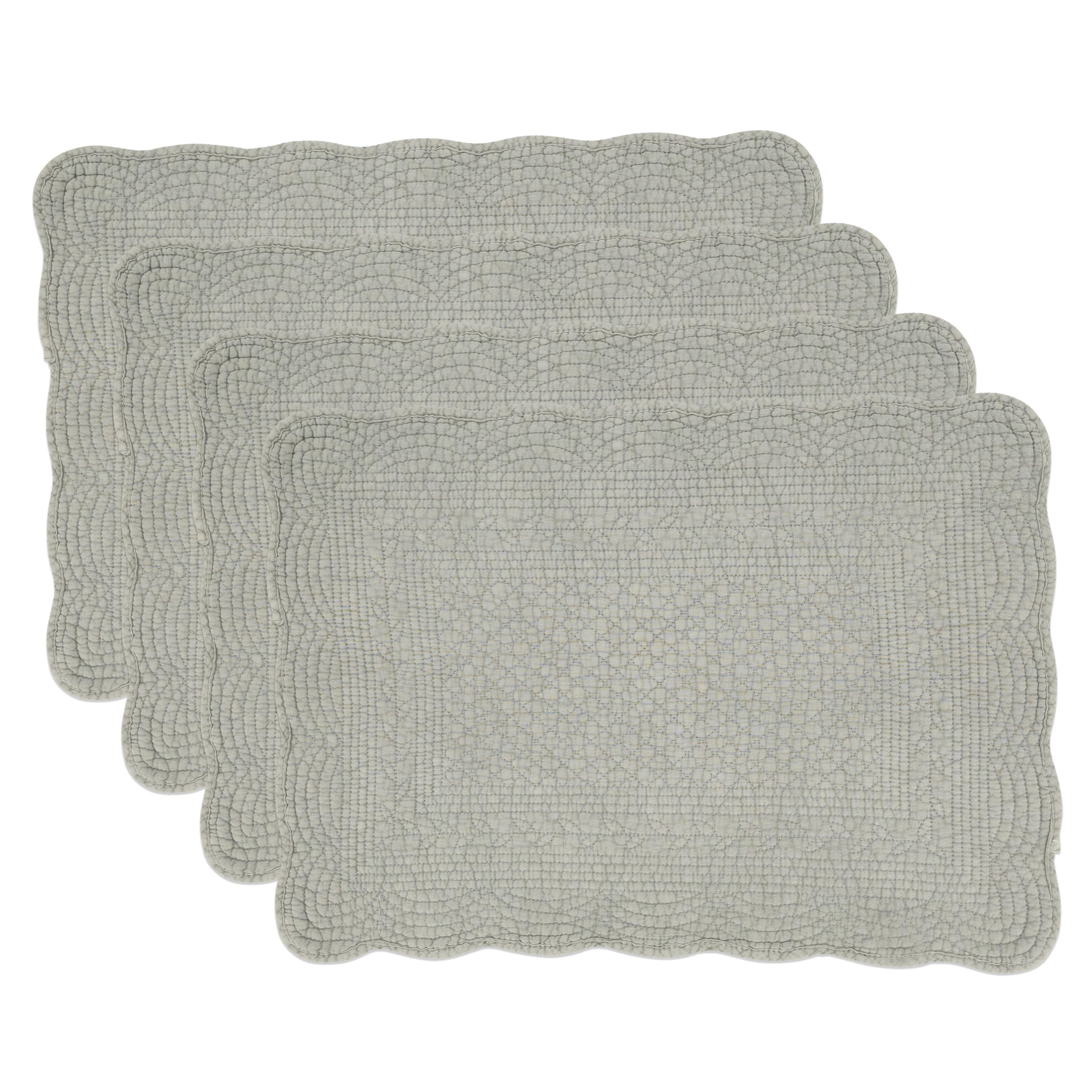 Saro Lifestyle 100% Cotton Scalloped Quilted Placemat (Set of 4), 14"x20", Blue-Grey