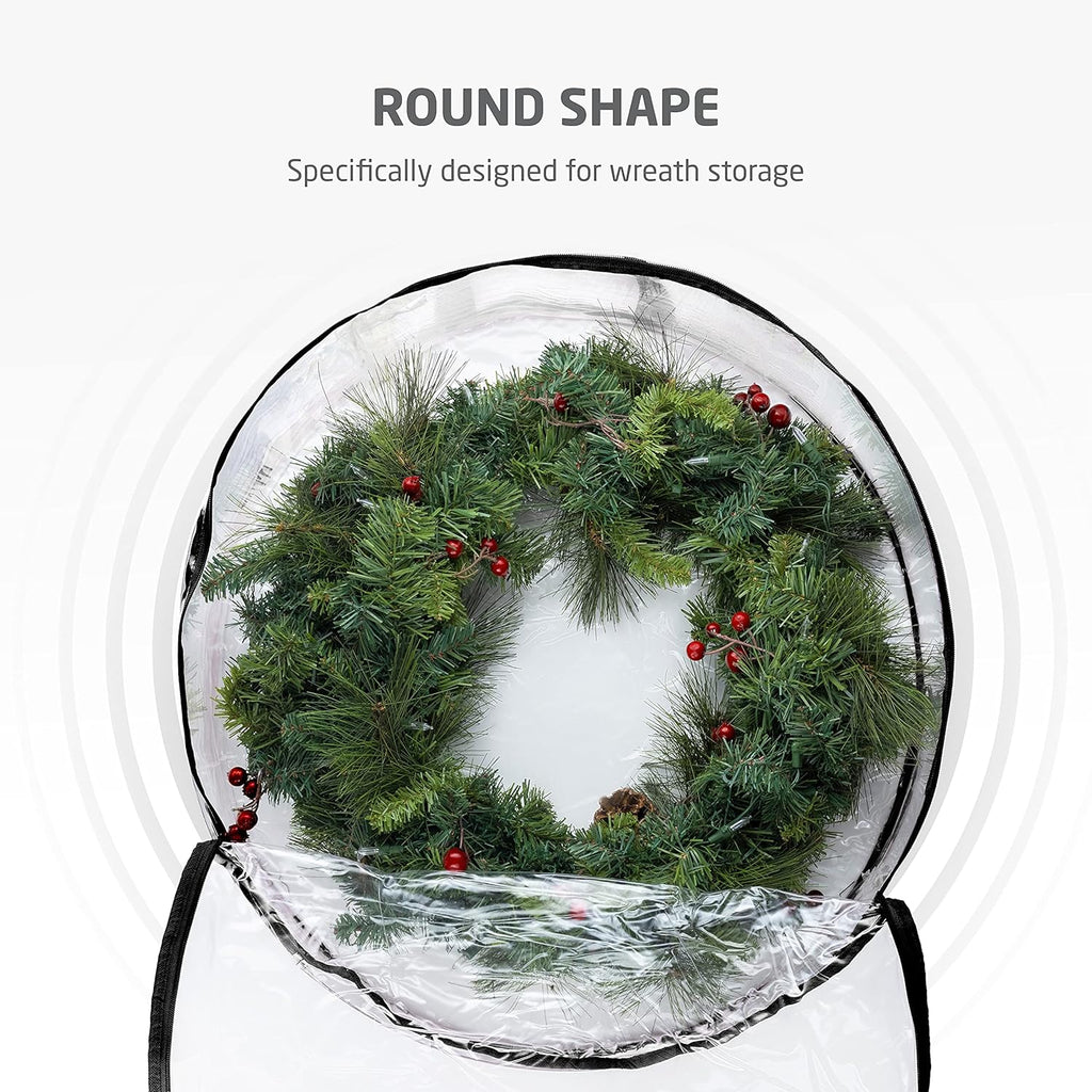 ZOBER Christmas Wreath Storage Container - 24 Inch Dual Zippered Bag with Reinforced Handles - Black