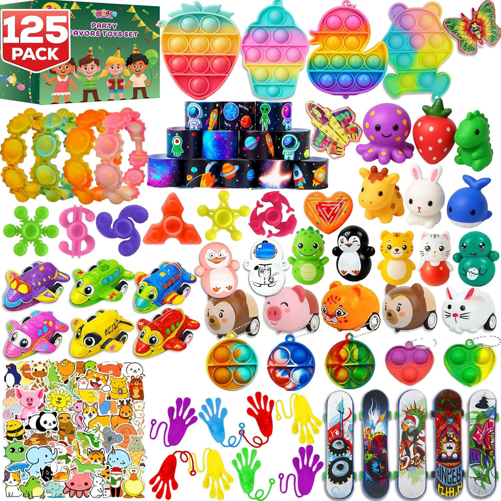 Skiennix 125 Pcs Fidget Toys Pack - Sensory Pop Toys & Stickers for Kids & Adults | Perfect for Party Favors & Goodie Bags