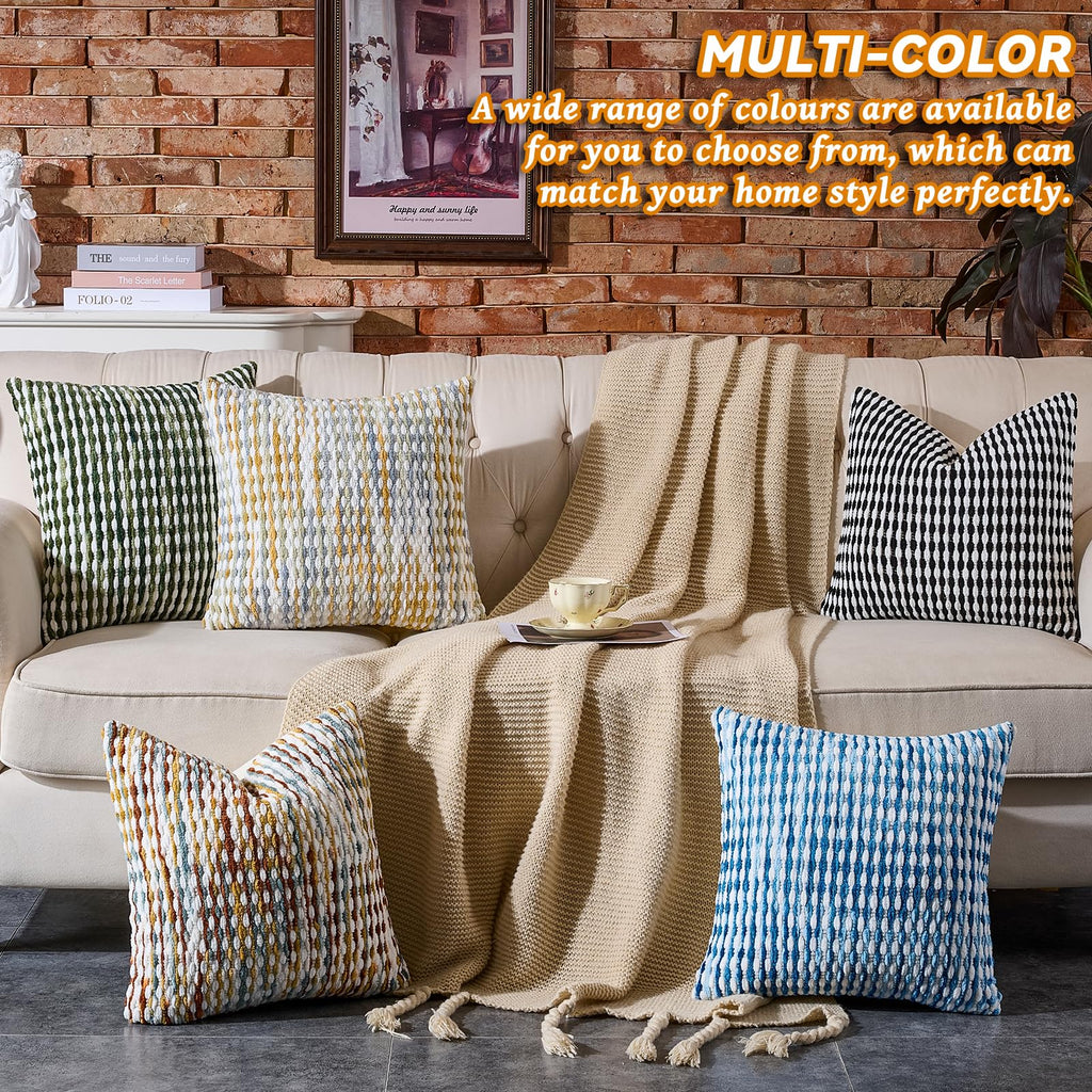 AmHoo Set of 2 Boho Chenille Pillow Cover Decorative Tufted Pillowcase for Couch Bed Sofa Bedroom Living Room Modern 18 x 18-Inch Brown