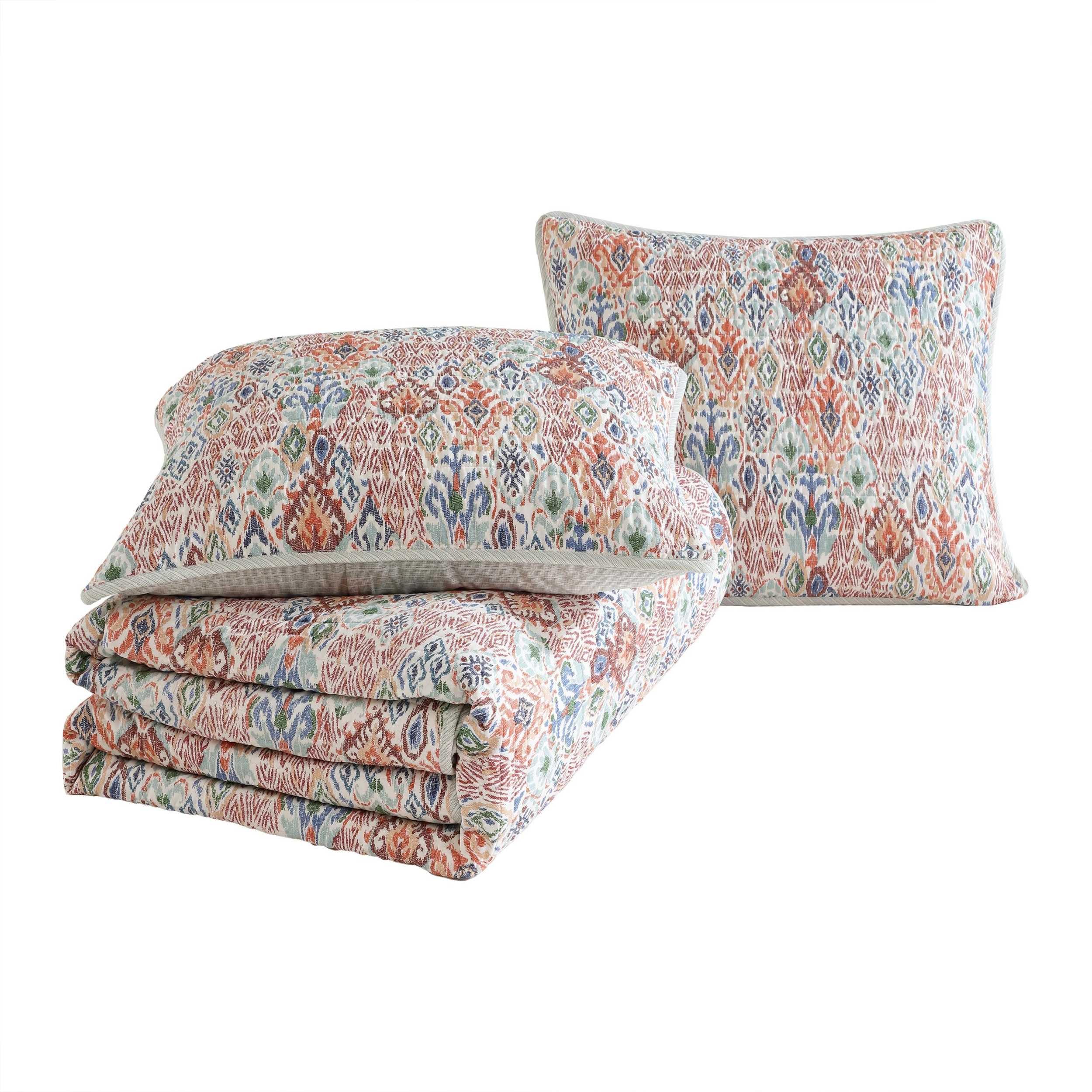 Tommy Bahama - Full/Queen Quilt Set, Premium Cotton Reversible Bedding with Matching Shams, Floral Bedding Set, Oeko-Tex Certified (Ikat Tropics Beige, Full/Queen)