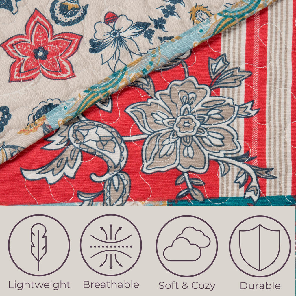 Lavish Home 2-Piece Quilt Set - Mallory Classic Patchwork Twin Quilt with Pillow Sham - Machine Washable Lightweight Bedding (Multicolor)