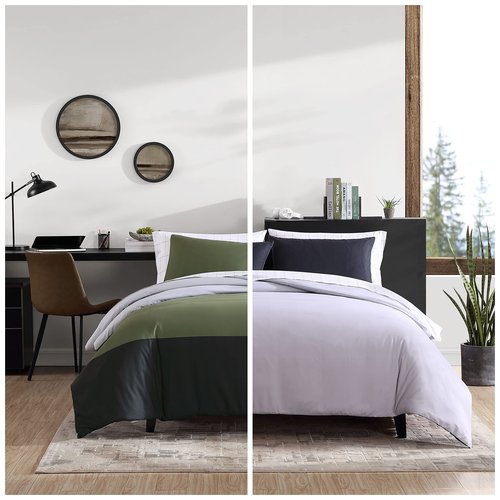 Eddie Bauer- Queen Duvet Cover Set, Reversible Bedding Set with Matching Sham(s), Casual Home Décor (Skyline Stripe Green, Queen)