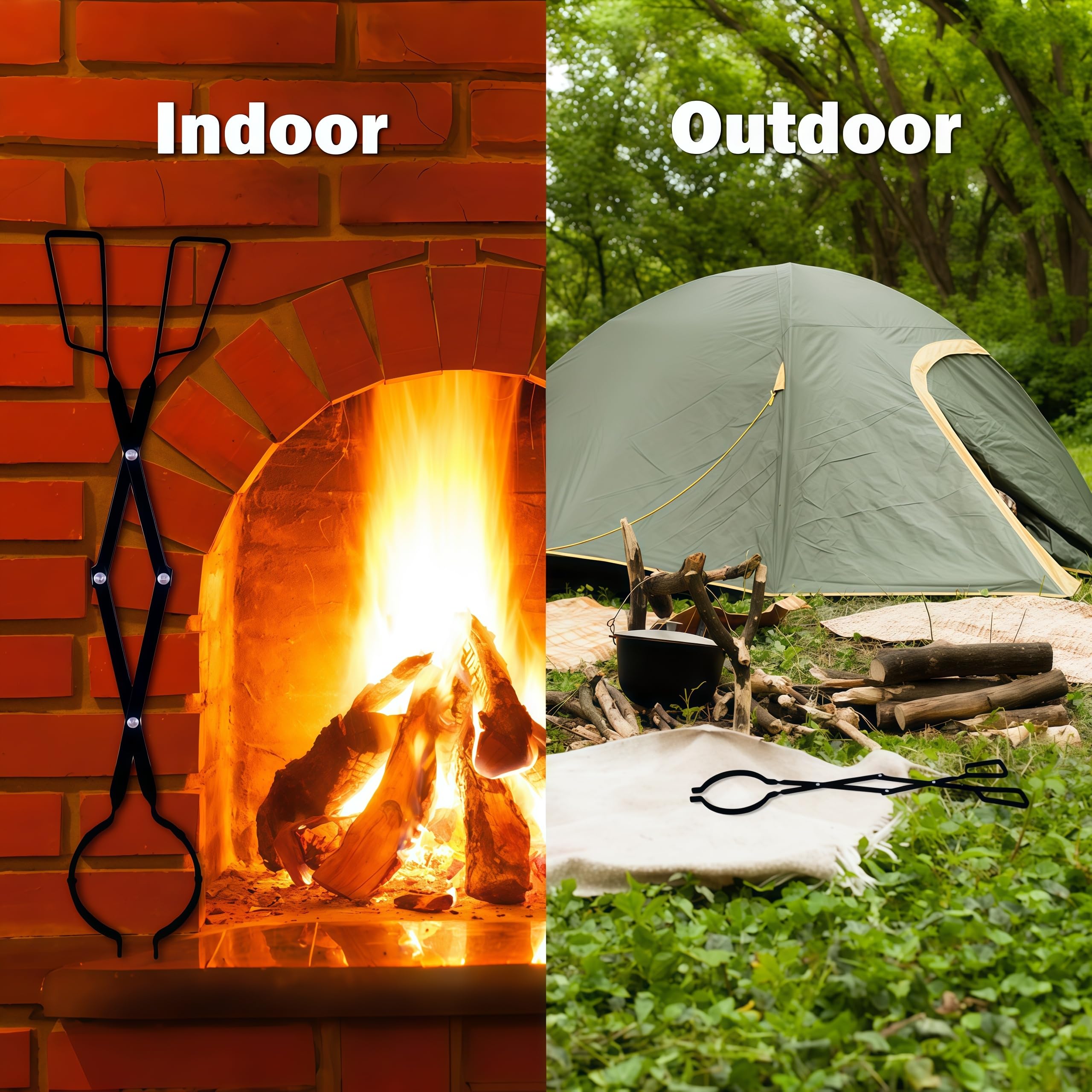 Atlantic Fire Tongs for Fireplace or Pit- Reinforced Wrought Iron for extra strength - Log grabber- Rust resistant finish fireplace tongs for indoor/outdoor