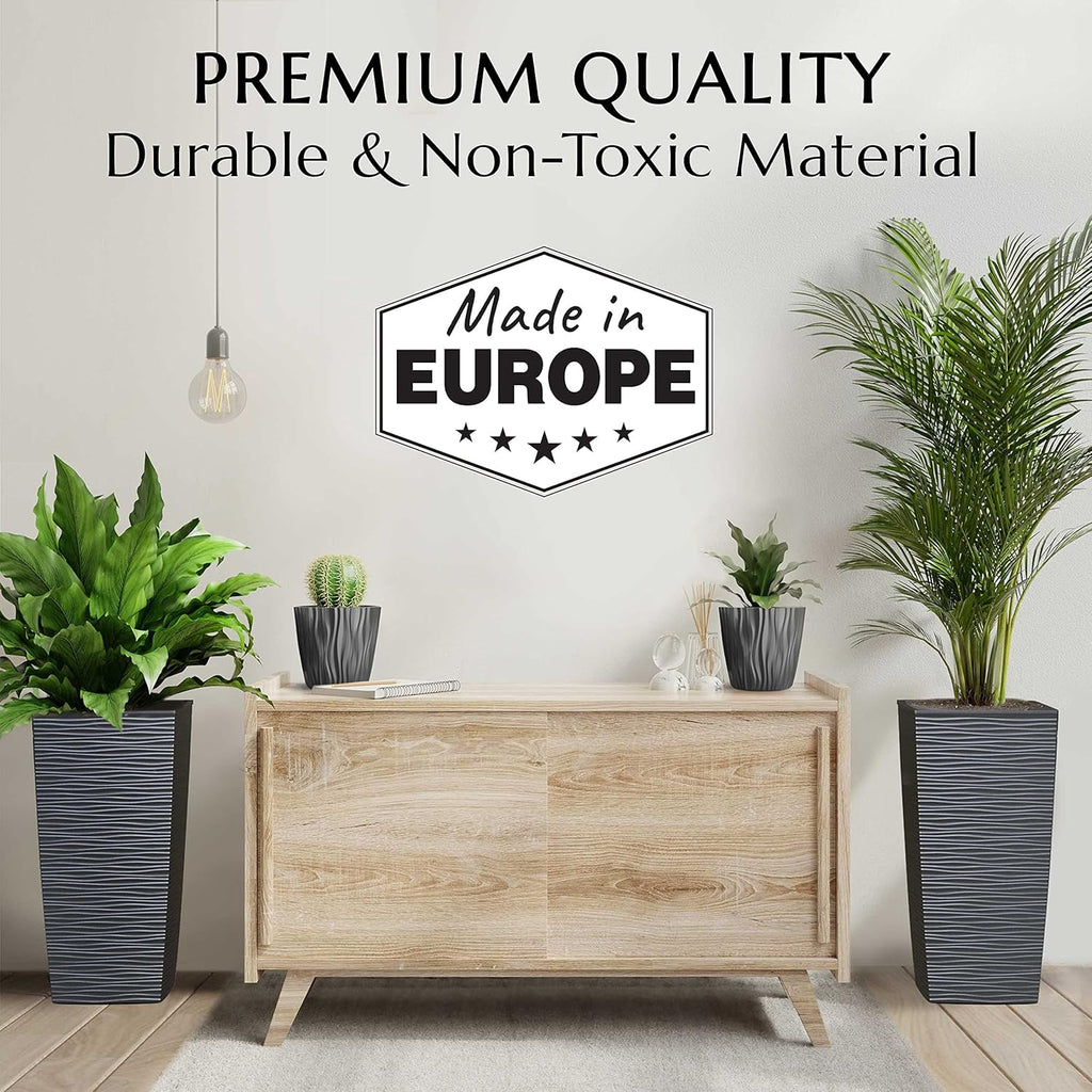 Mueller Janska M-Resin Heavy Duty Tall Planter - 24” Modern Indoor/Outdoor Flower Pot Set | Dark Gray, Built-In Drainage