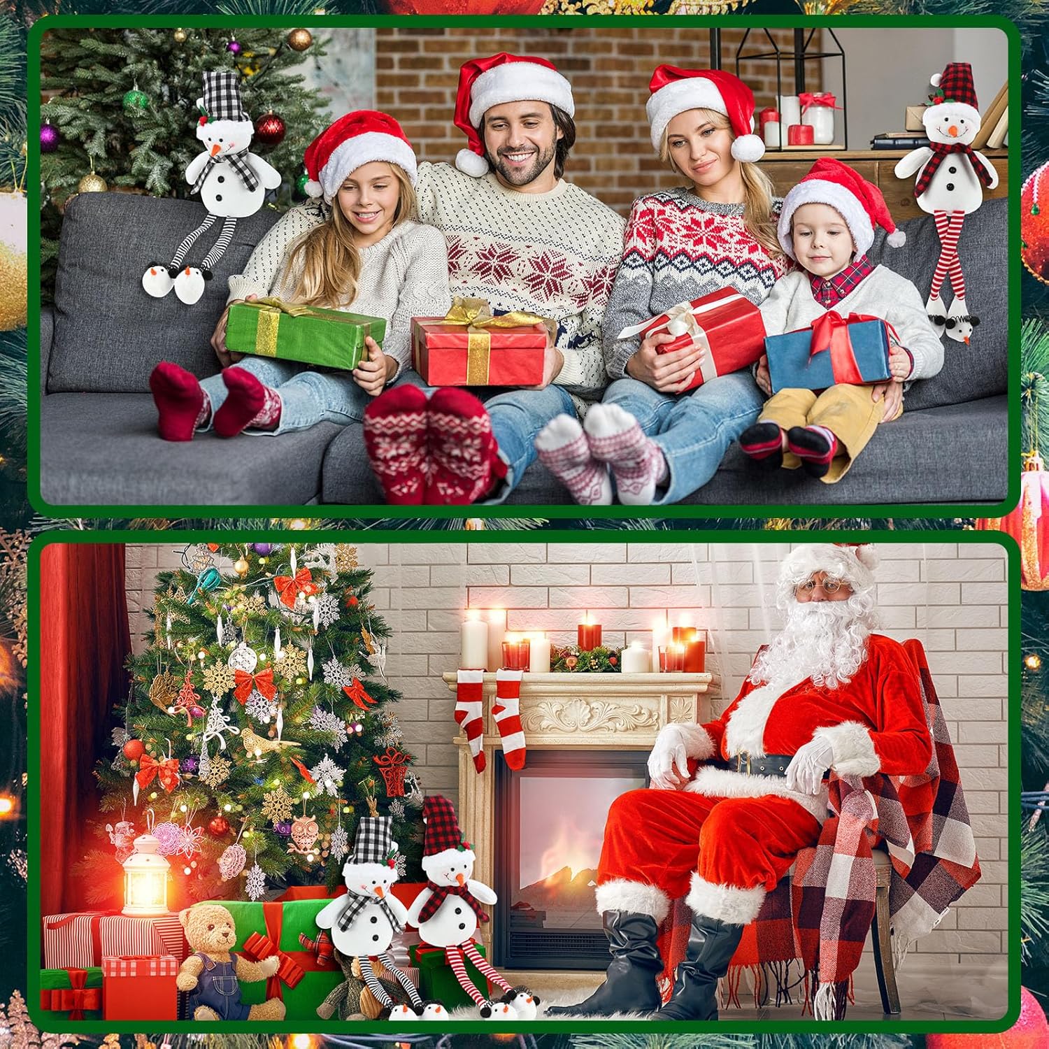 Threehoney Plush Snowman Decor - 27.6" Sitting Stuffed Toy with Scarf & Hat | Rustic Christmas Tabletop Ornament