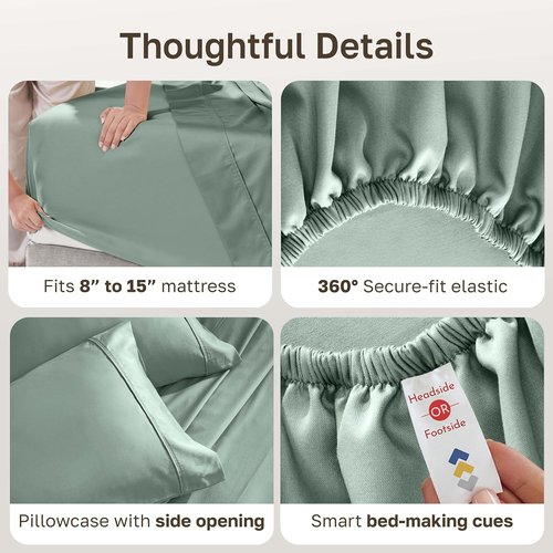 California Design Den Twin Bed Sheet Set - 100% Soft Cotton, 400 Thread Count, Silky Sateen Weave, Sage Green