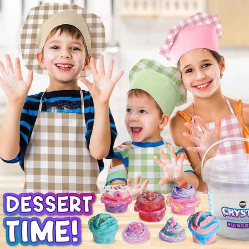 FunKidz 4 LB Huge Clear Slime Bucket - 64 FL OZ Premade Crystal Slime Kit with 29 Add-Ins for Kids