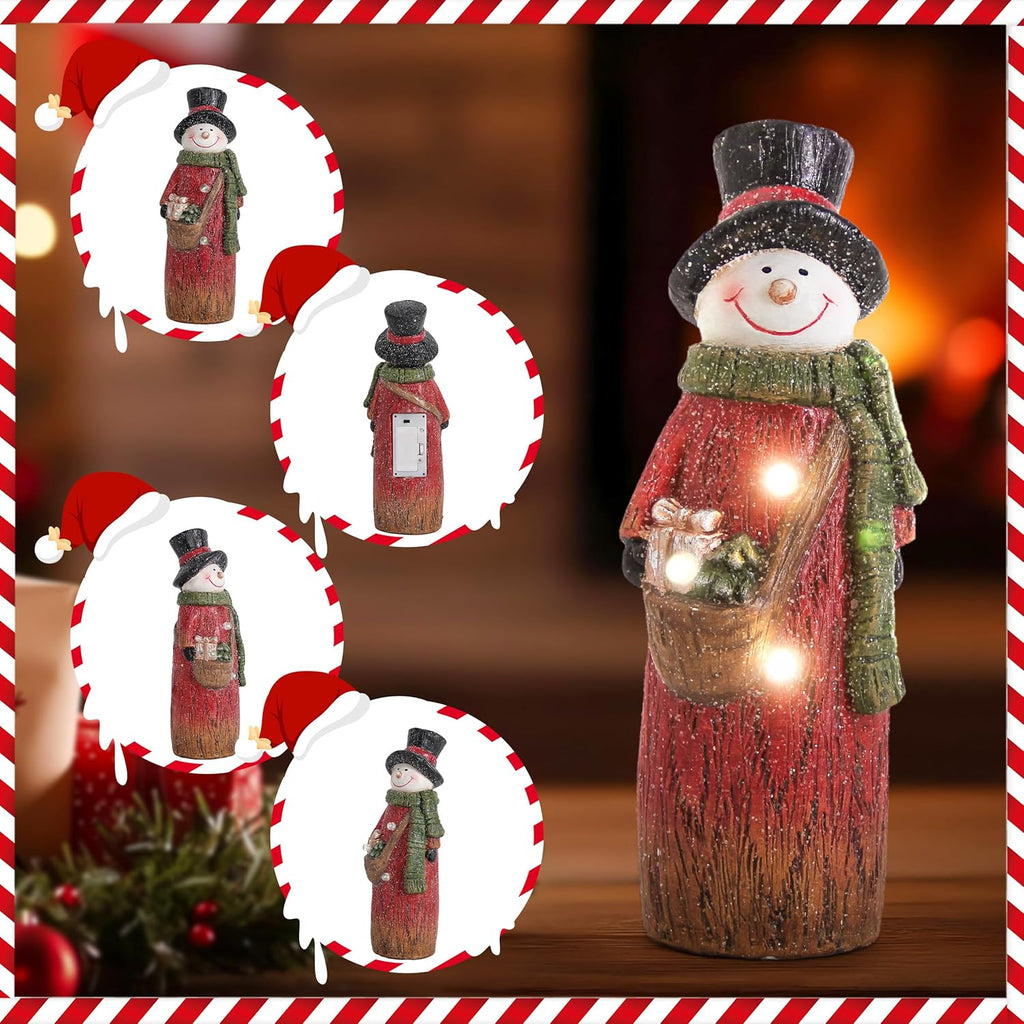 Smadeer Christmas Snowman | LED Light-Up Holiday Decor | 9.8-Inch Resin Figurine for Indoor Parties