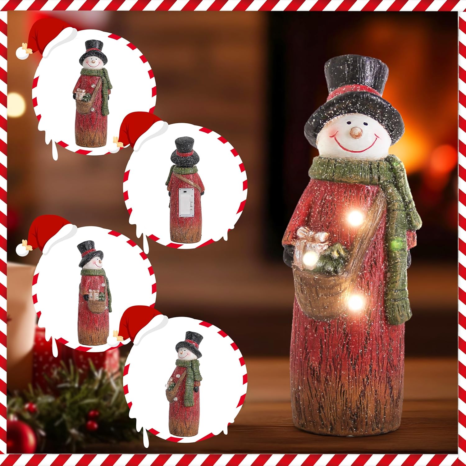 Smadeer Christmas Snowman | LED Light-Up Holiday Decor | 9.8-Inch Resin Figurine for Indoor Parties