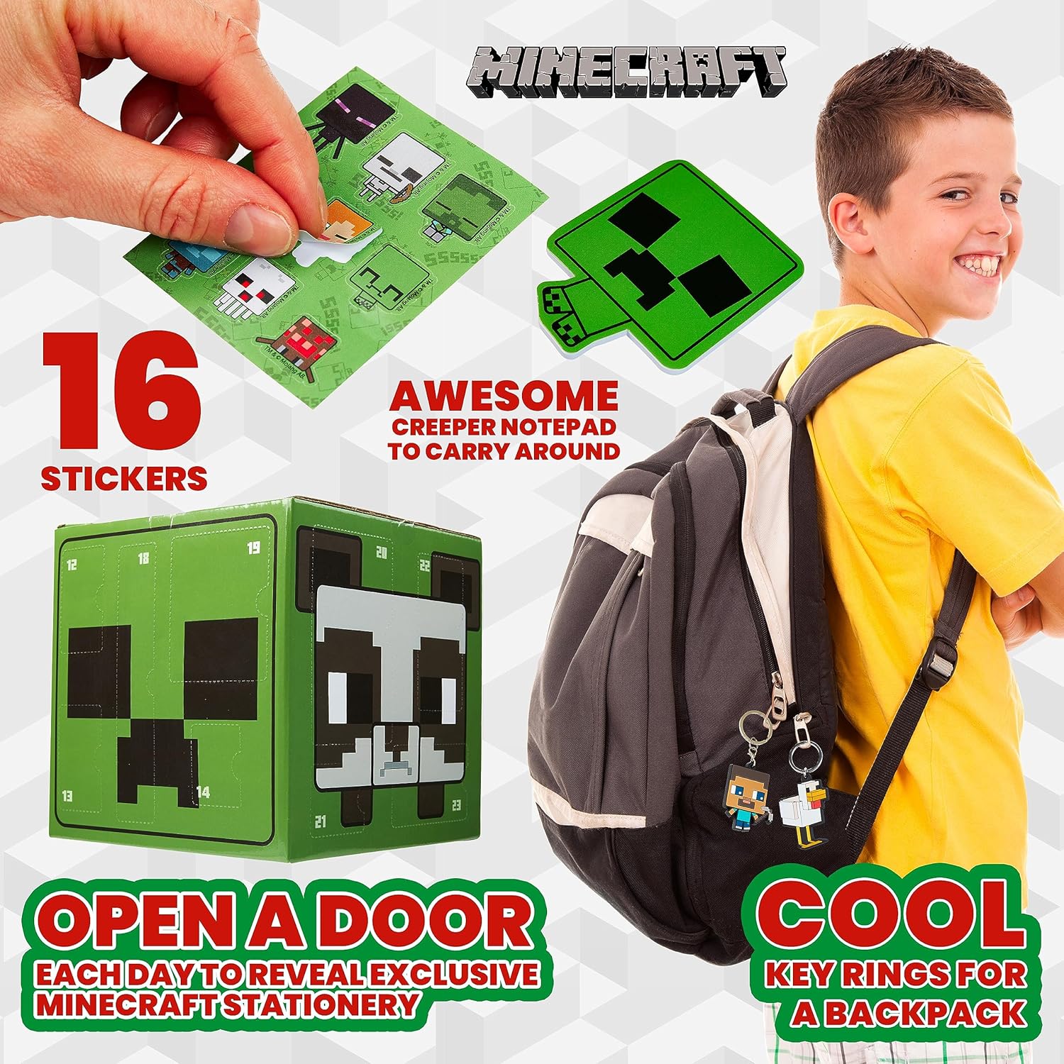 Minecraft Advent Calendar 2025 - 24 Fun Items Including Keychains, Pens & Notebooks | Green Cube Gamer Gift