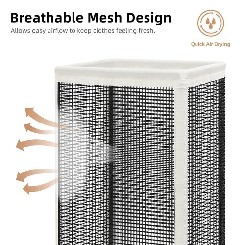 STORAGE MANIAC Mesh Laundry Hamper, 23.7 Gal. Tall Laundry Basket for Airflow, Strong Metal Dirty Clothes Hamper for College Dorm, Bedroom, Bathroom, Clothes Bin, White & Black