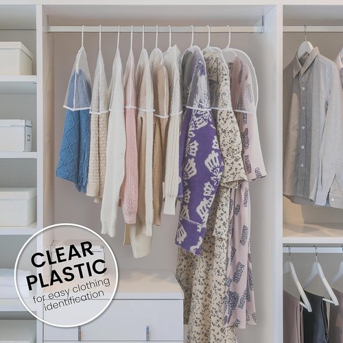 Handy Laundry Clear Vinyl Shoulder Covers - 16 Garment Protectors for Suits & Dresses | Dust-Free Storage