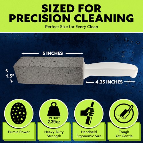 PUMIE Pumice Stone Toilet Bowl Cleaner (2-Pack) - Toilet Pumice Stone with Handle - Heavy Duty Scouring Stick for Rings, Bowls, Hard Water Stains, Lime, Rust, Sink - Includes Handle for Easy Use