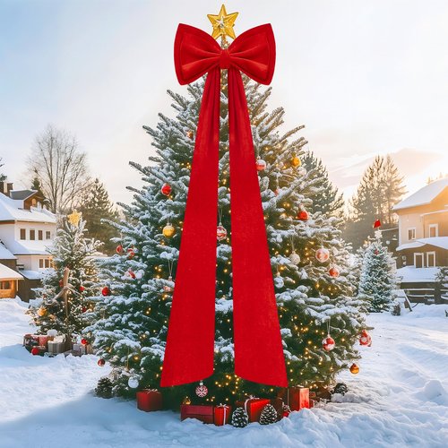 Iceyyyy 59 Inch Huge Red Bow Christmas Tree Topper,Double-Layer Large Red Velvet Decorate Bows,Extra Large Red Christmas Velvet Bow for Home Party Wedding Car Holiday Decor