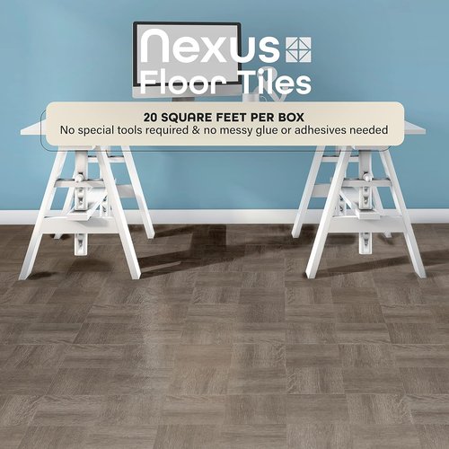 Achim Home Decor Nexus Self-Adhesive Vinyl Floor Tiles - Charcoal Grey Wood Pattern, 12" x 12", 20 Tiles - Easy Peel & Stick DIY Flooring for Any Room