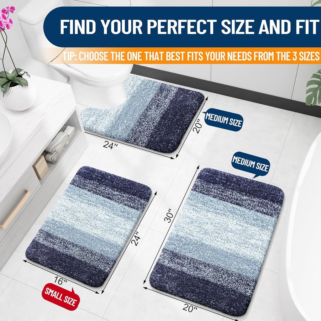 OLANLY Ombre Bath Rug Set - Soft & Absorbent 2-Piece Bathroom Rugs in Airy Blue | 24x16 & 30x20 Sizes