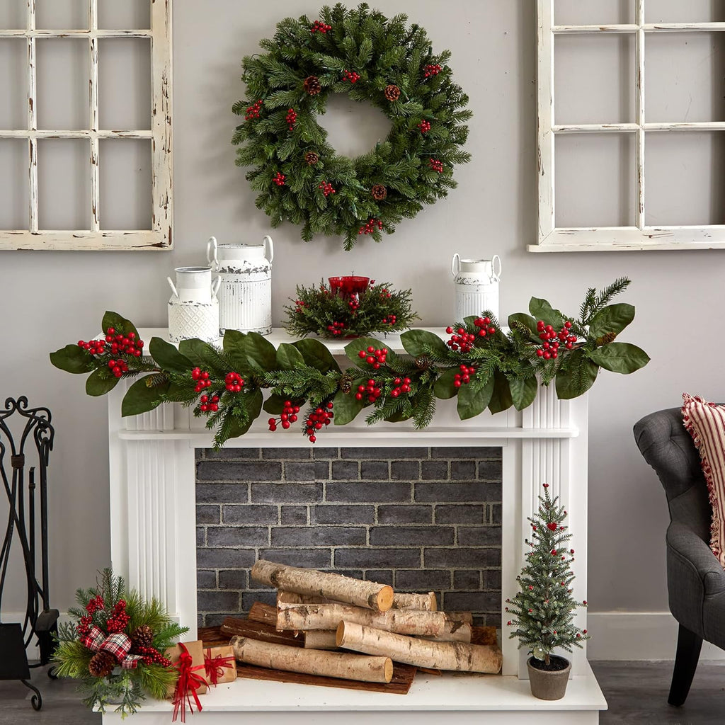 Nearly Natural Cedar Berry Candelabrum - Elegant 11" Decorative Centerpiece for Home Decor