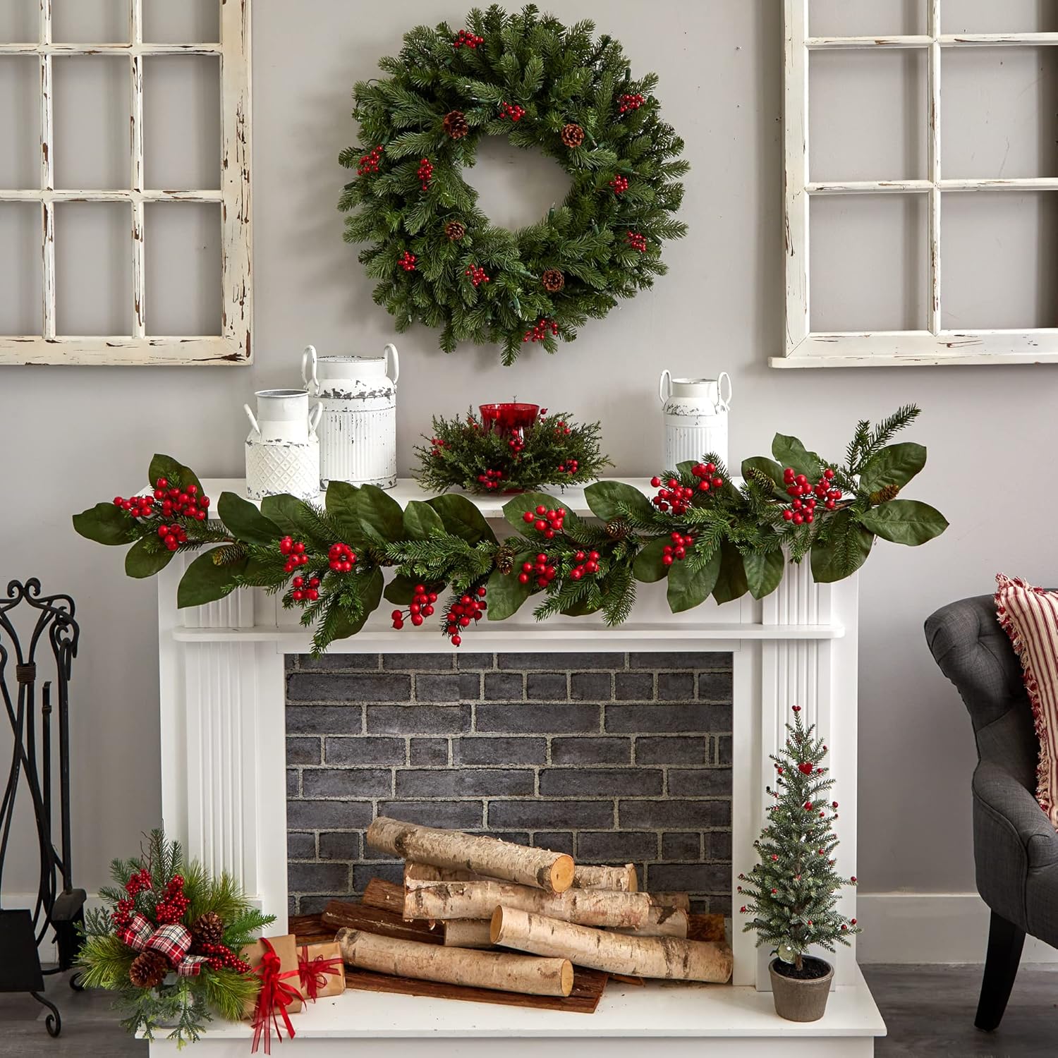 Nearly Natural Cedar Berry Candelabrum - Elegant 11" Decorative Centerpiece for Home Decor