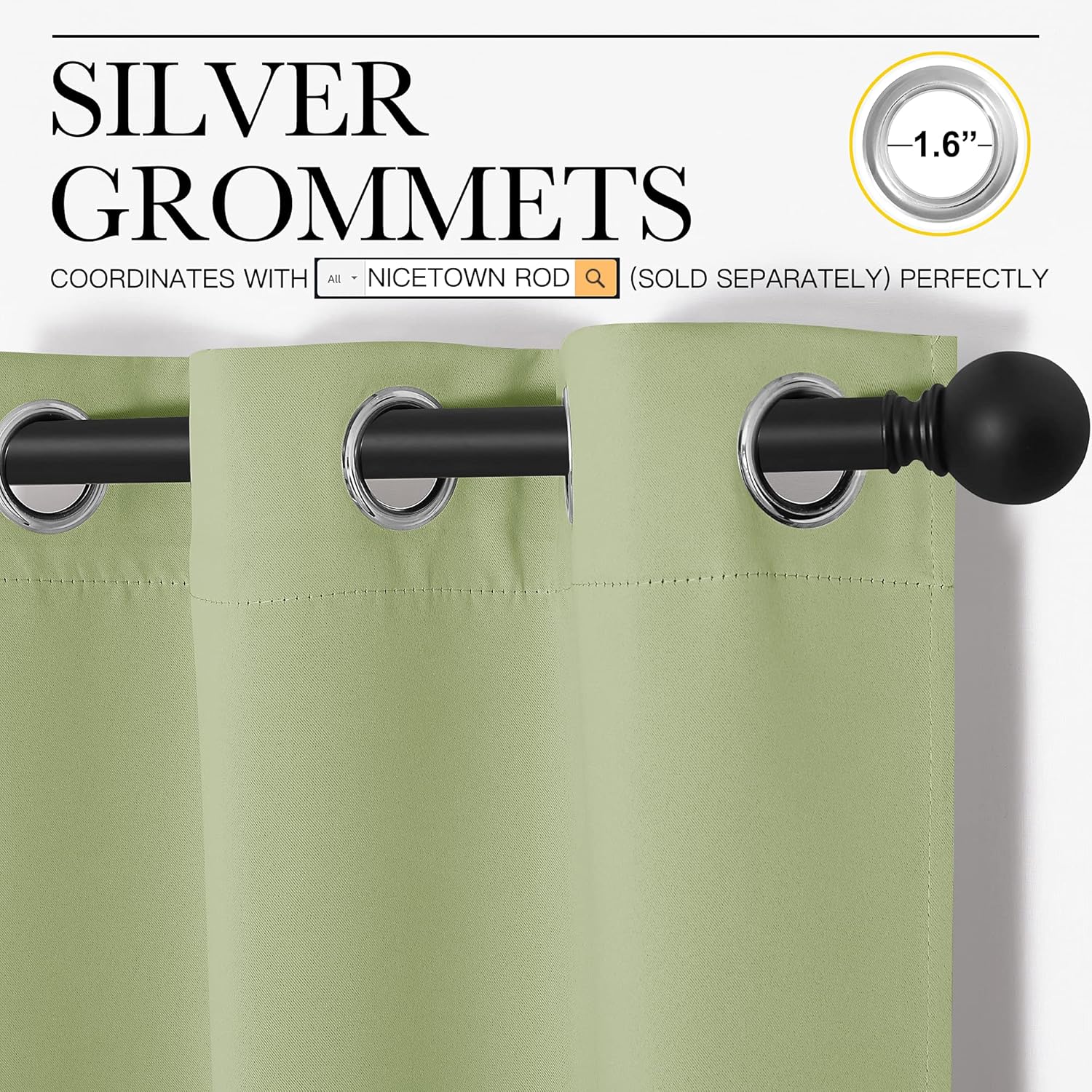 NICETOWN Thermal Insulated Blackout Curtains - Sage Green Grommet Drapes for Bedroom | 42 x 63 Inches