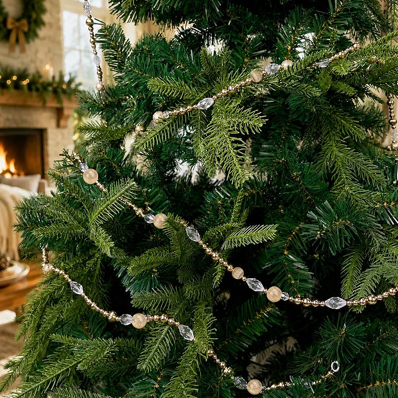 Golden 3pc 30ft Christmas Bead Garland Set - Gold Beaded Garland for Tree, Mantel & Wreath (Variation: Golden-3pcs)