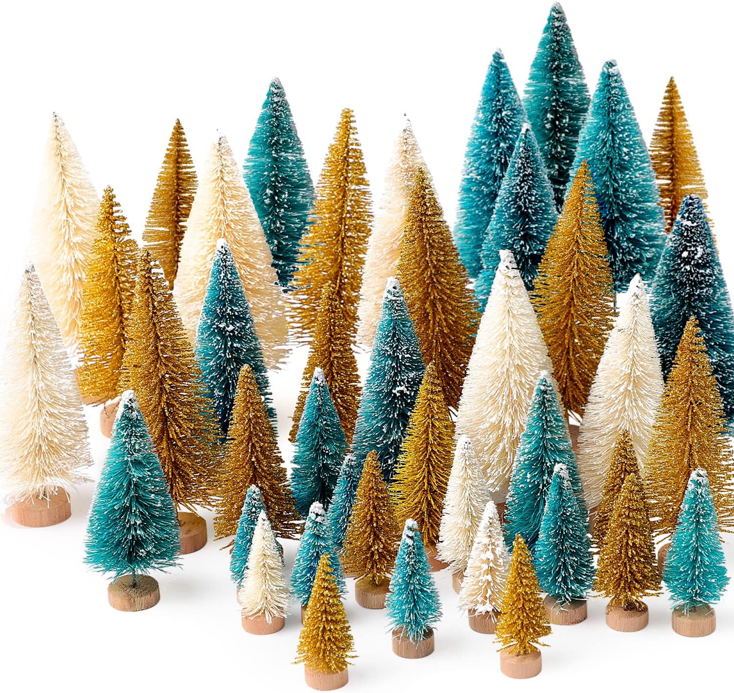 Skiennix Mini Christmas Trees - 30 Pcs Artificial Bottle Brush Trees with Wooden Base | 5 Sizes for Holiday Decor