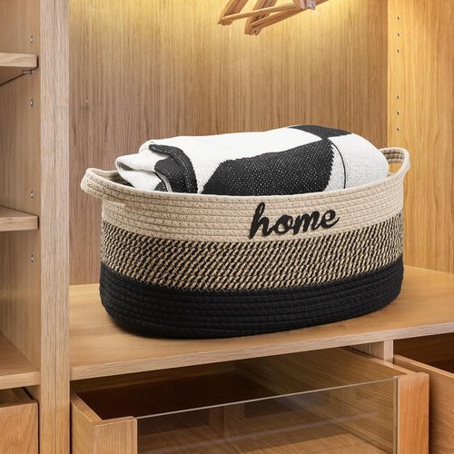 **Woven Dog Toy Basket by [Brand Name] - Large 22" x 11" x 7.9" Cotton Organizer with Handle | Light Beige**