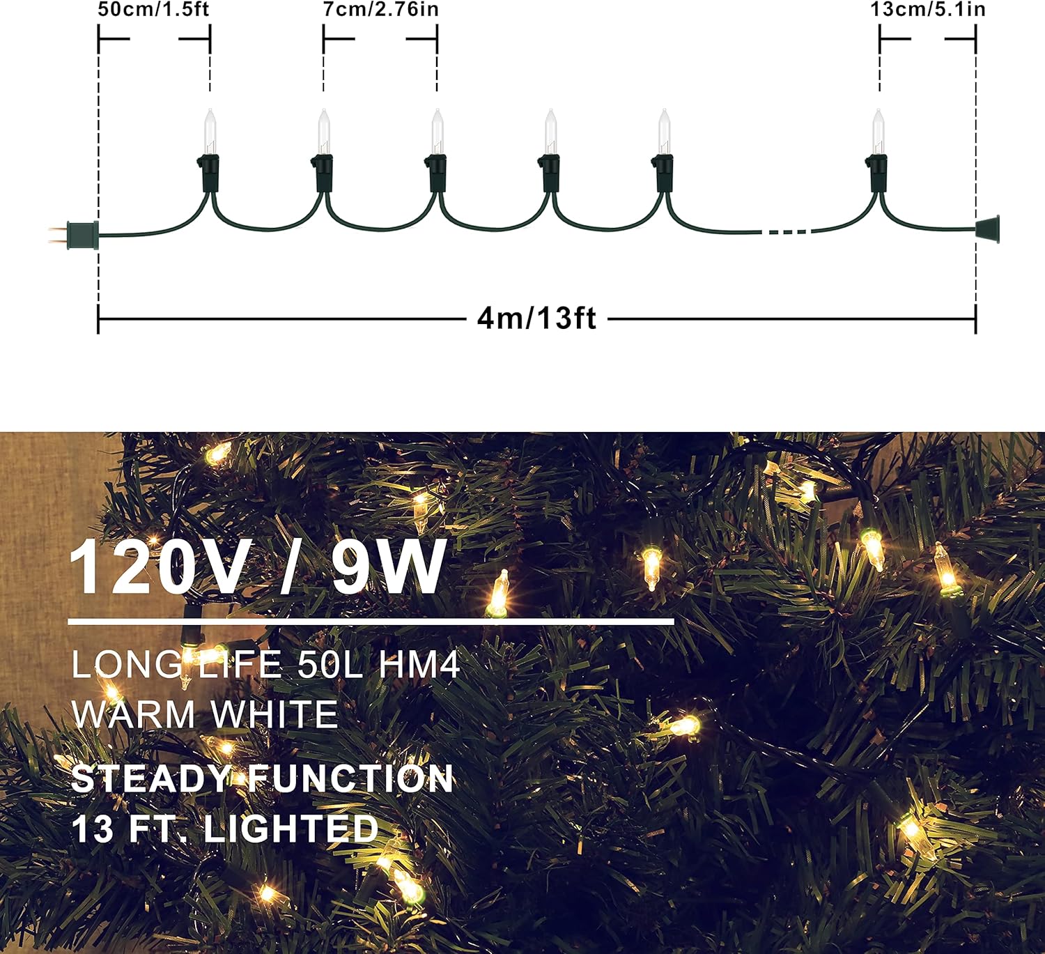 Woohaha Christmas Lights - 2 Pack 13ft 50 Count Warm White Mini String Lights | Connectable Indoor/Outdoor Decor