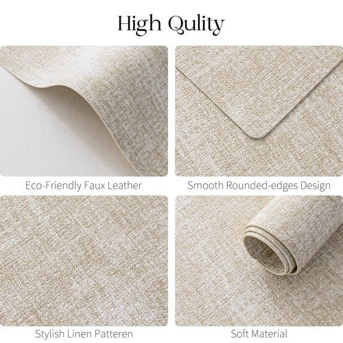 MOSAYT Faux Leather Placemats Set of 6, Heat Resistant Wipeable Washable Vinyl Place Mats with Coasters, Waterproof Oil Proof Table Mats for Kitchen Dining Party Indoor Outdoor, 12" x 17", Beige
