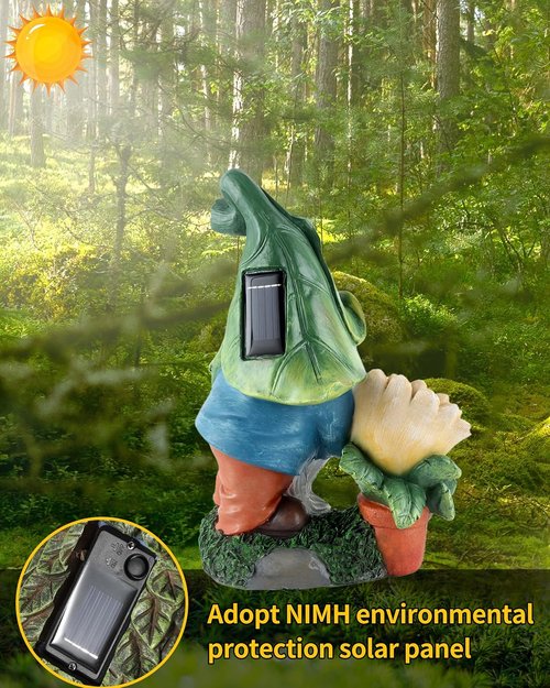 iStatue Large Solar Garden Gnome - 12-Inch Hand-Painted Outdoor Decor for Patio & Lawn Gifts
