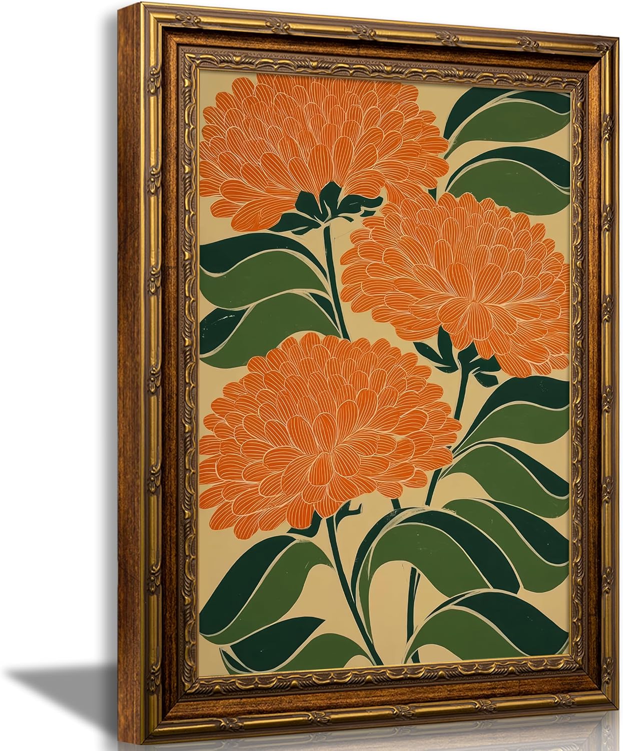 Vintage Gold Framed Canvas Wall Art - Colorful Flower Prints for Living Room & Bedroom Decor