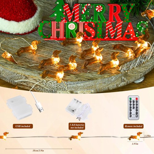 Haosonw Dachshund Dog String Lights, 10Ft 30 LEDs USB & Battery Operated Pets Theme Fairy Lights with Remote Timer Dachshund Gifts for Bedroom Wedding Birthday Party Christmas Tree Decor