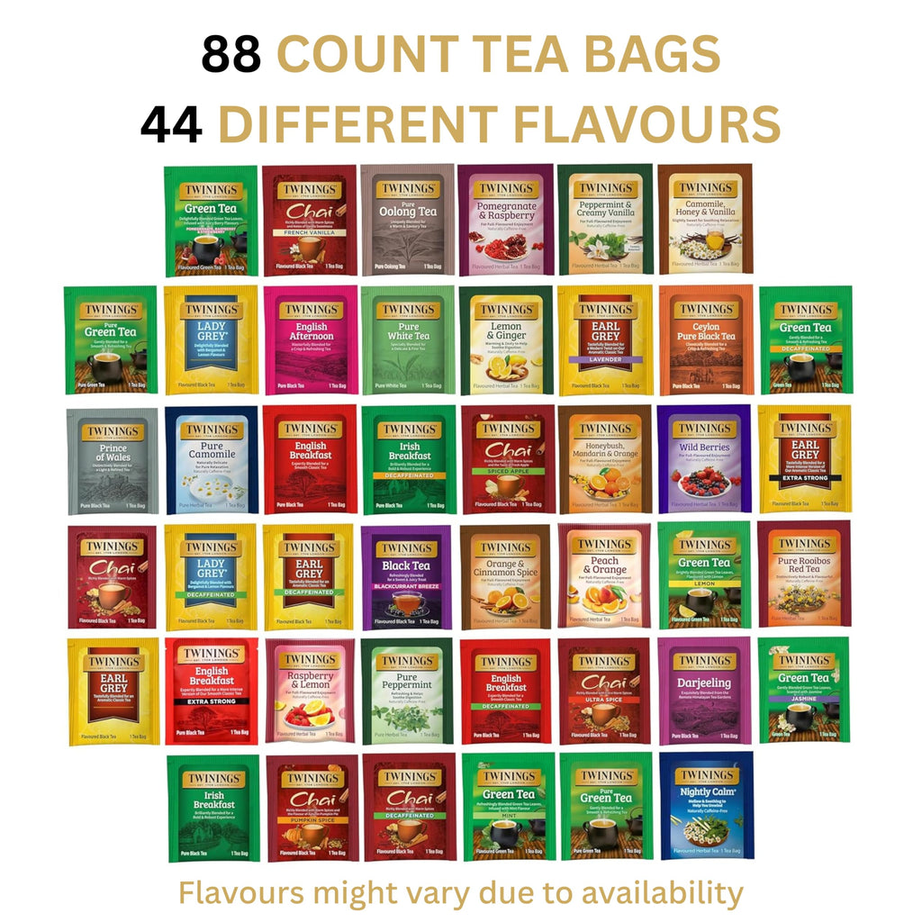 Twinings Tea Bag Sampler Assortment, Variety Pack (88 Count), 44 Unique Flavours for Tea Lovers: Women, Men, Couples, Family, Friends, Coworkers