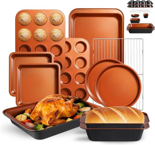 11-Piece Nonstick Baking Pans Set | Professional Grade Carbon Steel Bakeware - Dishwasher Safe, Oven Safe to 450°F