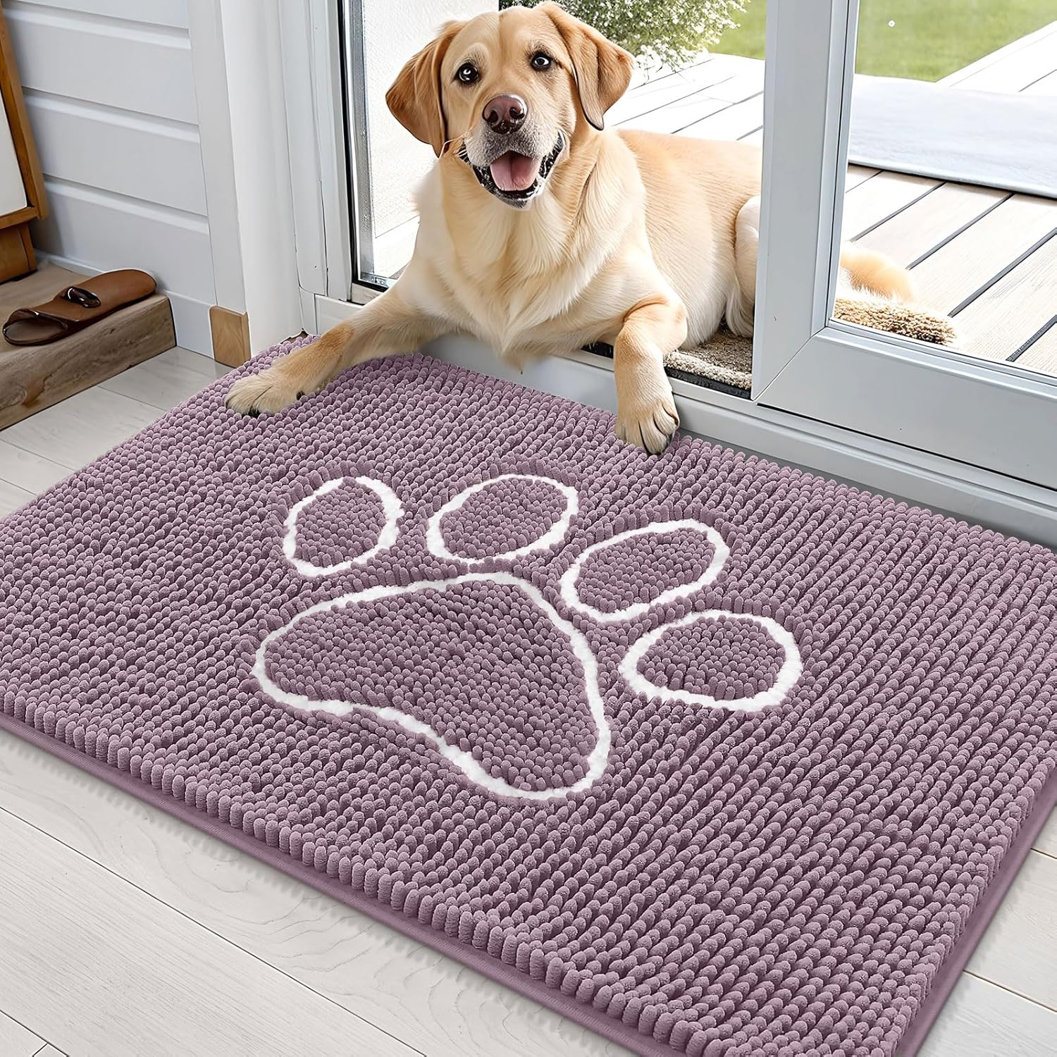 OLANLY Dog Door Mat - Absorbent Non-Slip Mud Mat for Muddy Paws | 36x24, Deep Plum Color