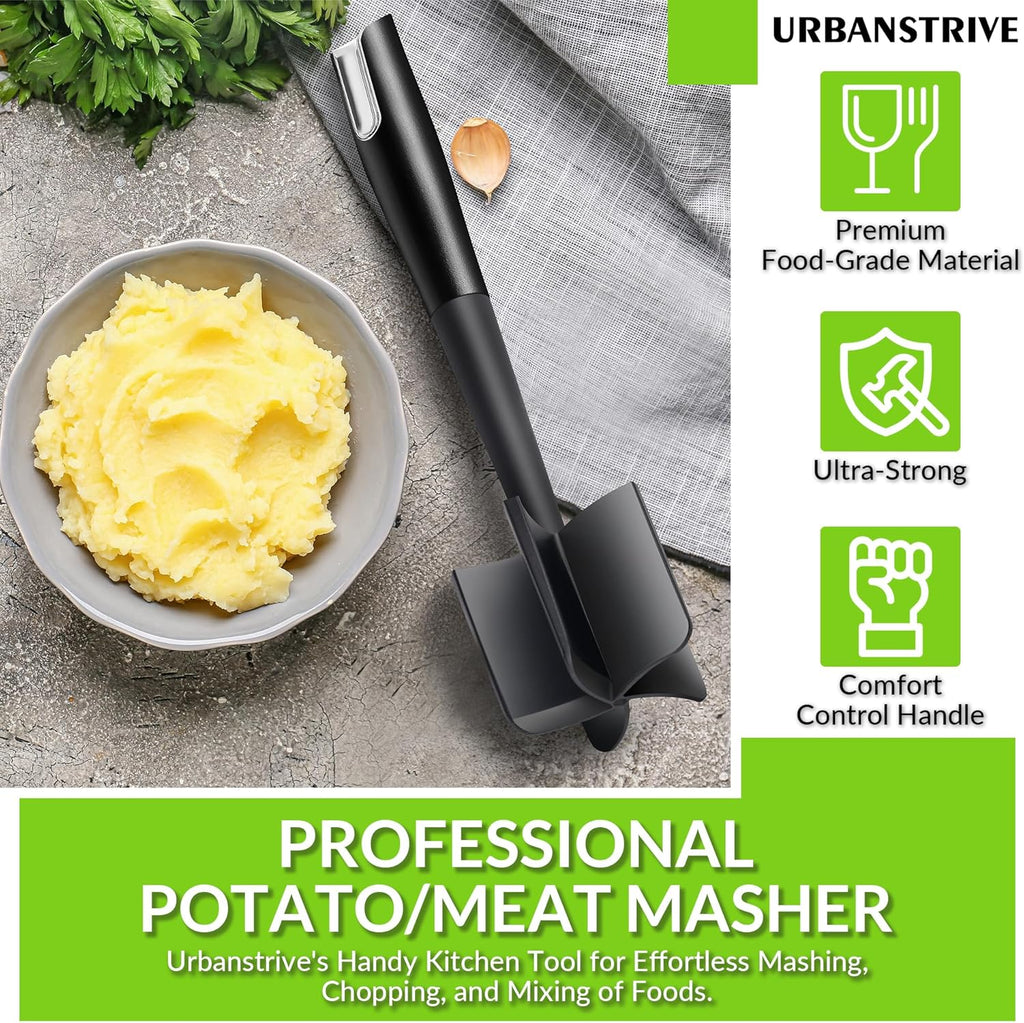 Urbanstrive Heavy Duty Meat Chopper - Durable Non-Scratch Hamburger Smasher | Black Ground Beef Masher