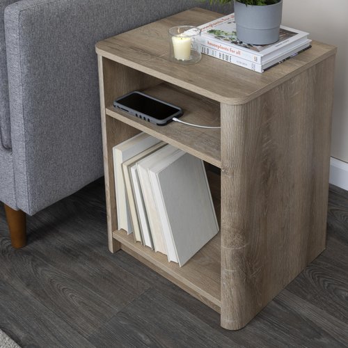 Creative Co-Op Wood End Table with Storage, Coastal Oak