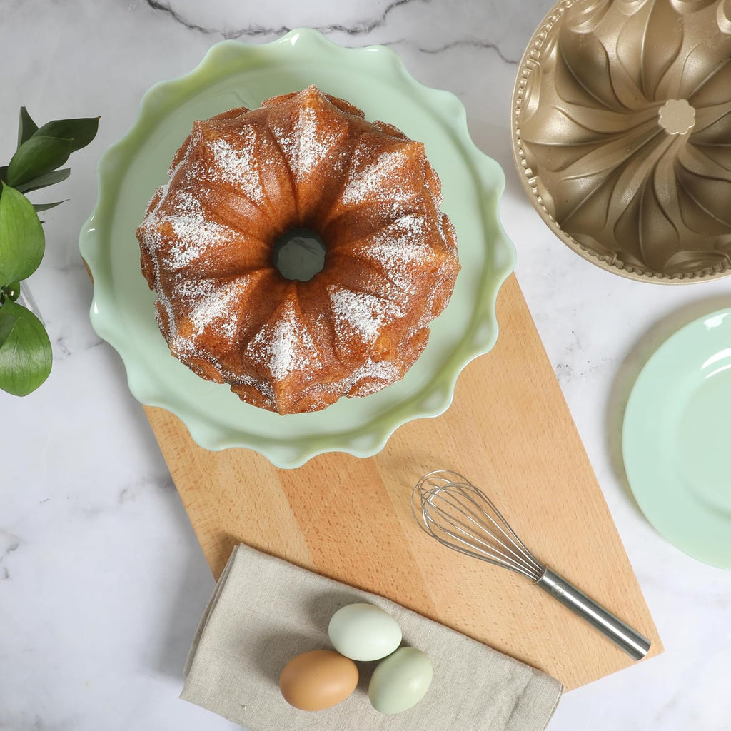 Martha Stewart Dunelle Cake Pan - 12-Cup Nonstick Fluted Tube Bakeware in Champagne Gold