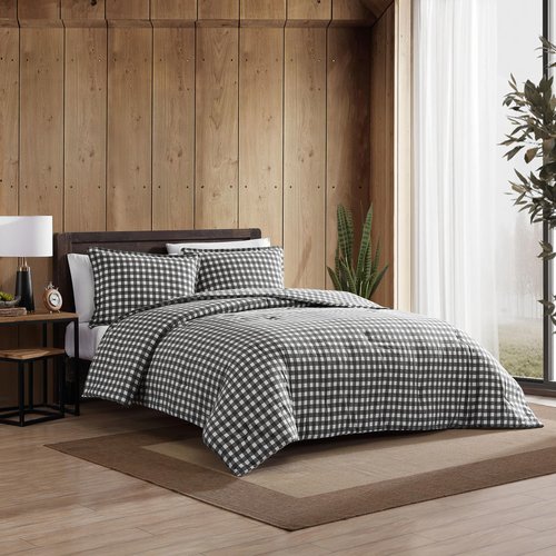 Eddie Bauer - Queen Comforter Set, Reversible Cotton Bedding with Matching Shams, Luxurious Bedding Set for Colder Months (Preston Grey, Queen)