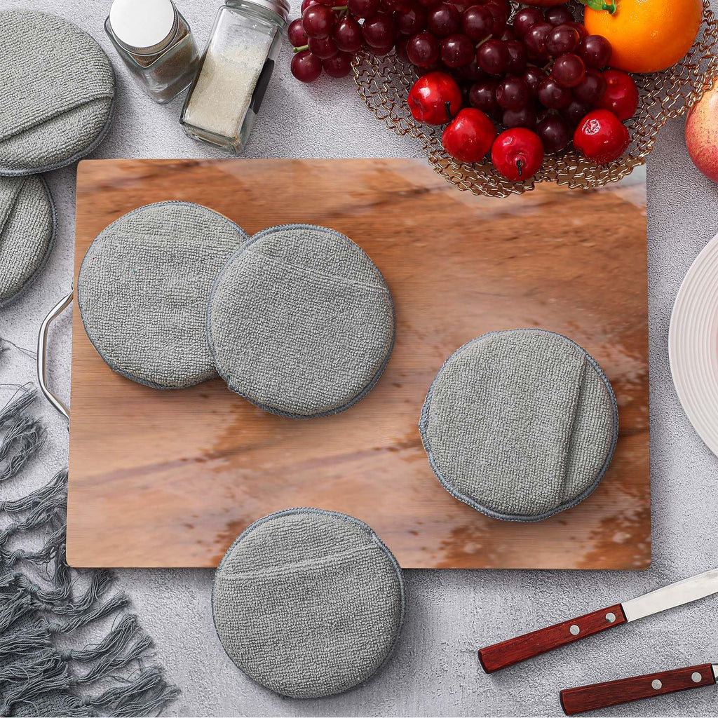 Qinyoung 6 Pcs Cutting Board Oil Applicator for Oil Board Microfiber Cloth Applicator for Cutting Boards, Wooden Spatula, Spoon and Other Utensils Polishing Machine 5 Inch Diameter (Round,Grey)