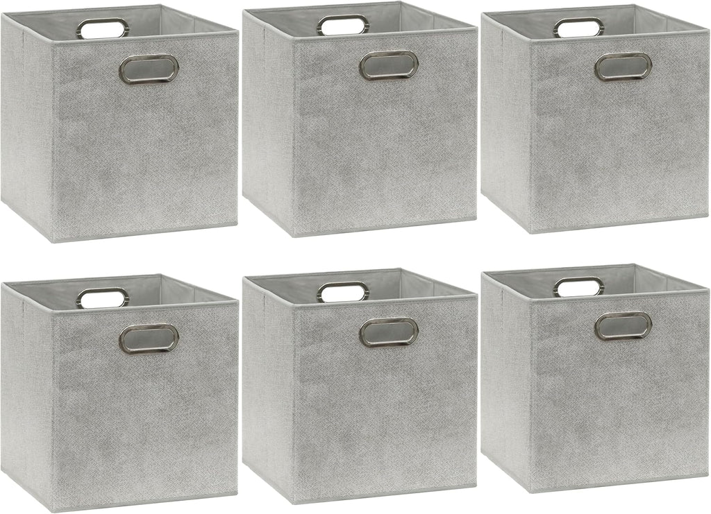 Simple Houseware 11-Inch Collapsible Fabric Cube Storage Bins - Gray, Printed Design, 6 Pack