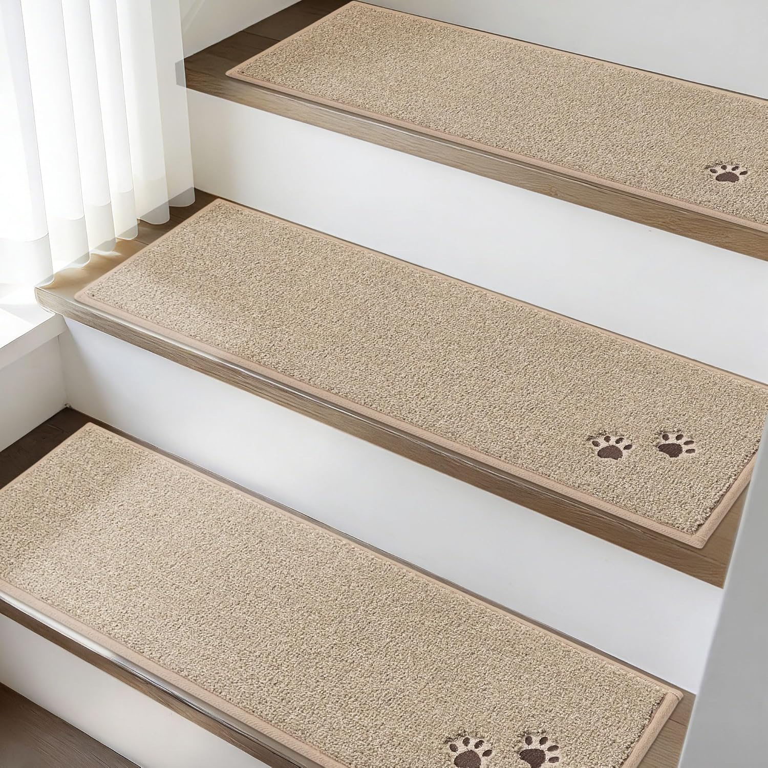 BEQHAUSE Non-Slip Carpet Stair Treads - Soft Indoor Stair Runners, 28"x9", 15pcs, Beige