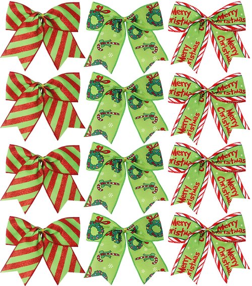WinPion 12 Pcs Christmas Bows,6 Inch Large Red Green Christmas Wreaths Bows for Tree Gift Wrapping Garland,Holiday Decorations Party Crafts Tree Ribbon Ornaments