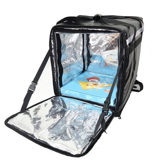 Packir PK-76F: Large Doubledeck Insulated Pizza/Food Delivery Backpack, 16"x 15"x 18", with Divider, Cup Holder. Waterproof Thermal Food Take-Out Box, Keep Hot/Cold, 76Liters (Black)