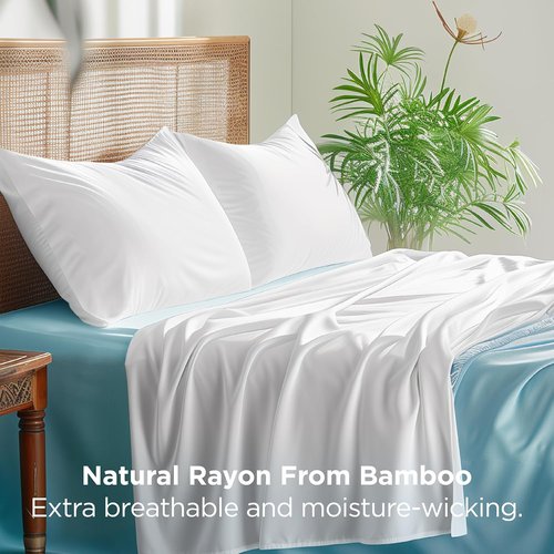 Bedsure King Size Pillow Cases - Cooling Rayon Bamboo White Pillow Covers, Silky Soft & Envelope Closure, 20x36 Inches