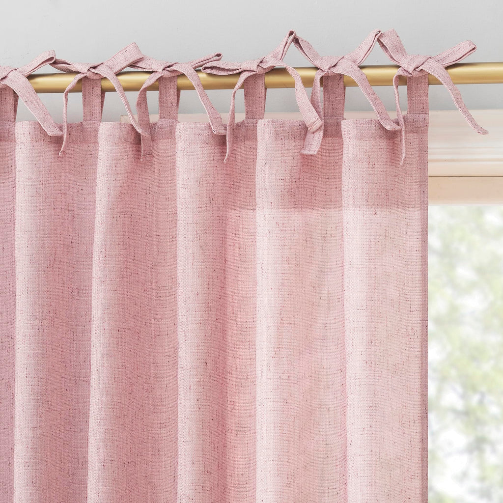 Sun Zero Roxy Generation Slub Texture Tacked Bow Semi-Sheer Tie Top Curtain Panel, 50" x 84", Pink