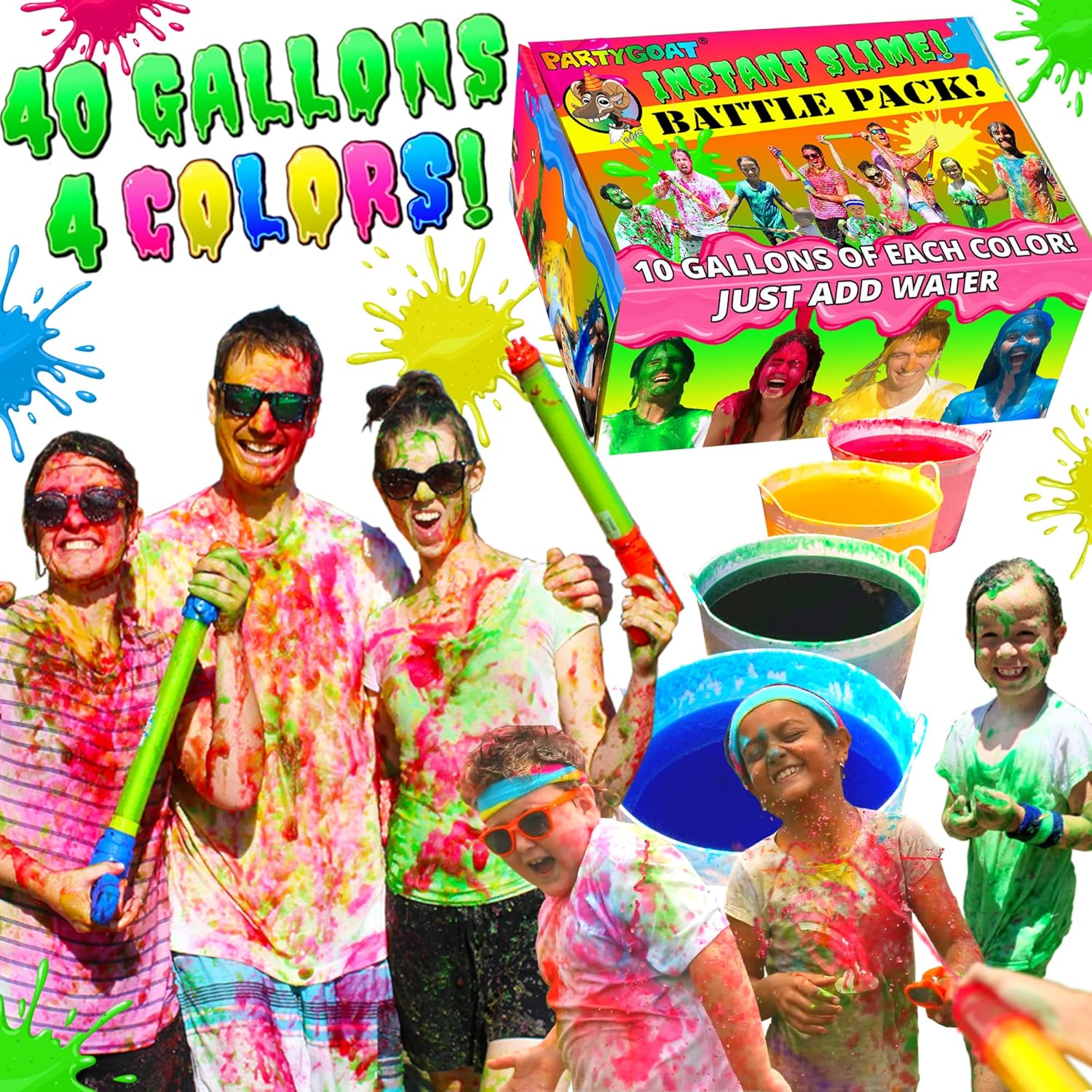PARTY GOAT Bulk Instant Slime Powder - Create 40 Gallons of Fun Multicolor Slime for Blaster Guns & Color Events