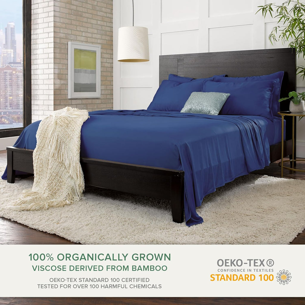 Pure Bamboo Twin Sheets - Luxuriously Soft 100% Organic Viscose Bed Sheet Set | Cooling Comfort, Cobalt Blue