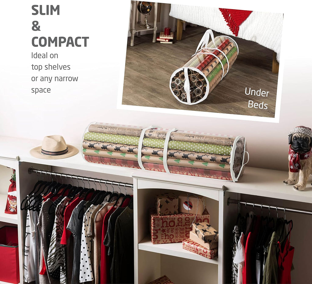 ZOBER Wrapping Paper Organizer - Waterproof 40-Inch Storage for 25 Gift Wrap Rolls