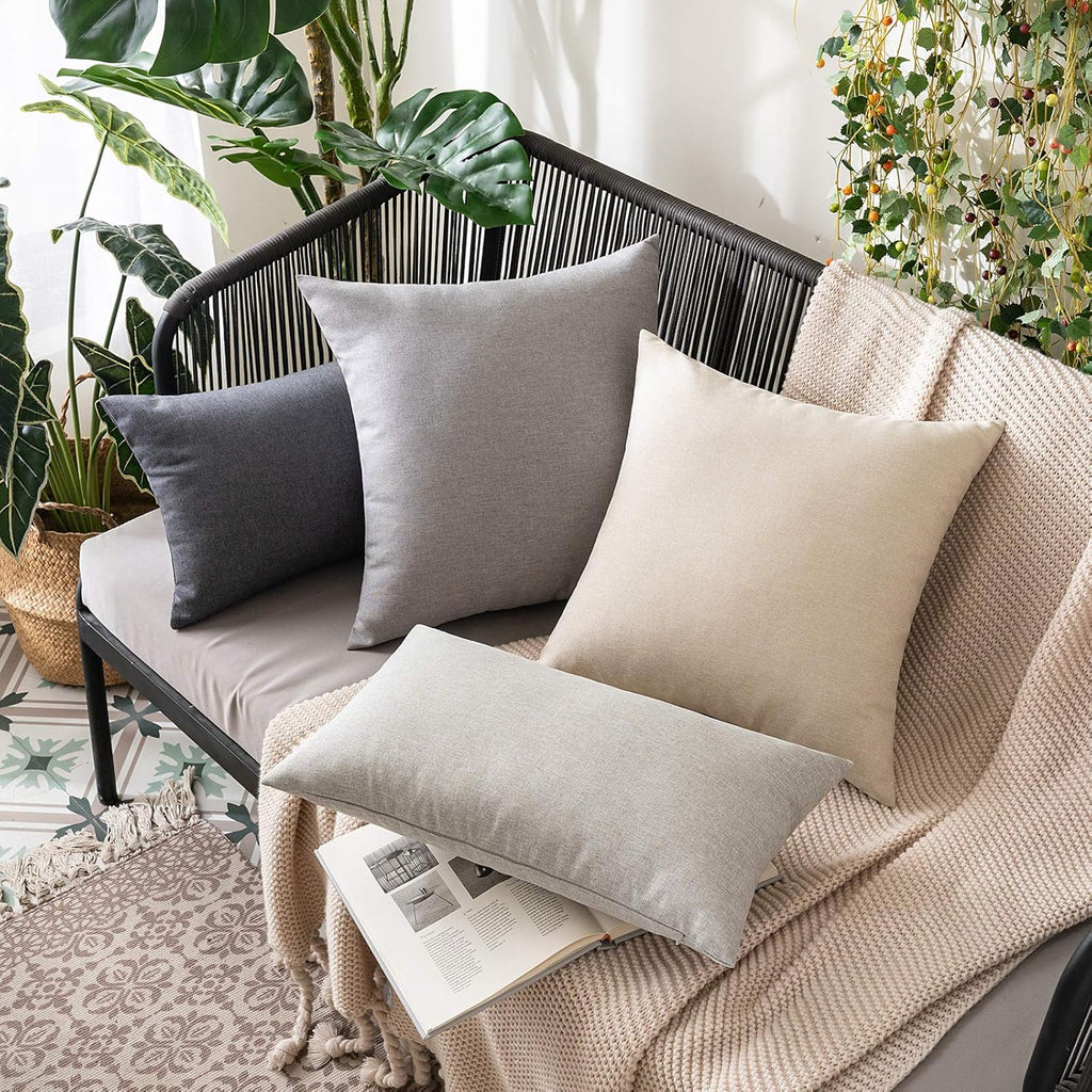 MIULEE Decorative Outdoor Throw Pillow Covers - Waterproof Faux Linen Cushion Cases | 16x16 Inch Beige (Pack of 2)
